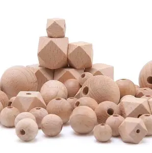 Geometric Wood Beads Beech Wooden Round Beads Baby Teether Chewable Spacer Beads For DIY Necklace Toys