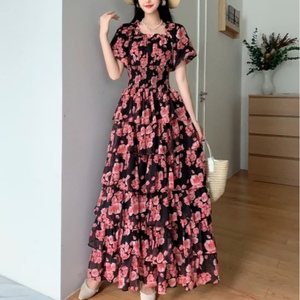 Women's Floral Print Tiered Maxi <b>Dress</b> Square Neck Puff Sleeve Smocked Waist <b>Romantic</b> Boho Gown <b>Dresses</b> Fashion - Product Image 4