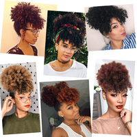 Afro Puff serut ikat rambut cepol dengan ikal keriting klip rambut dalam poni pendek ekstensi rambut ekor kuda hiasan rambut Updo UNTUK WANITA HITAM