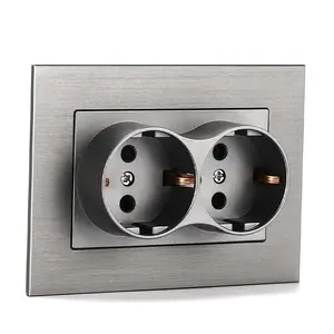 S Serie Dubbele Macht Duitse Schuko Socket Met Aluminium Geborsteld Cover Panel Eu Standaard Goud Zwart Muur Stopcontact