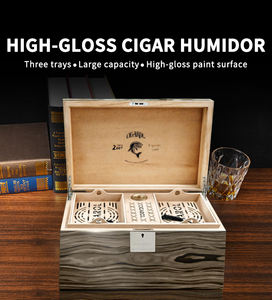 Op maat gemaakte logo hoogglans handgemaakte opbergdozen voor sigaren, 2 trays, ruimte voor 80 sigaren, Spaans cederhout, met bevochtiger - Product Image 2