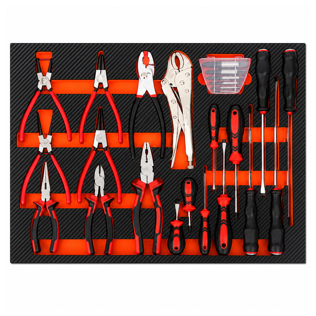 JZD Professional 26PCS High Carbon Steel Tool Tray Set Hard Case for Mechanic Tool Chest Heavy Duty CRV Pliers Screwdriver Kit
