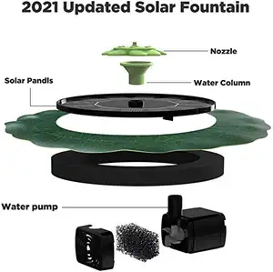 732001 foglia di loto fontana di acqua solare, uccello solare fontana da bagno