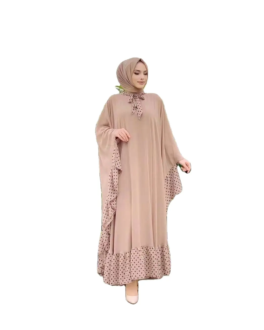 Lực Lượng Động Lực Bán Buôn Kích Thước Trung Bình Đầm Điểm Sóng Tay Áo Cánh Dơi Dài Tay Áo Giản Dị Hồi Giáo Váy Ả Rập