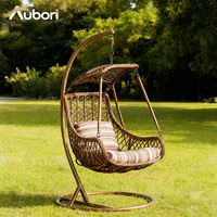 Fauteuil suspendu en forme d'œuf avec chaîne et base ronde, panier en rotin PE avec coussin pour terrasse, jardin, balcon