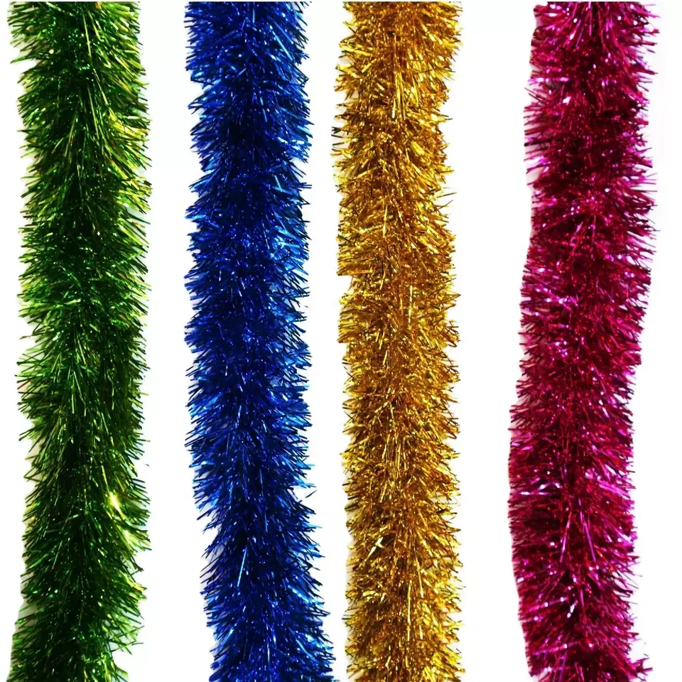 High Quality PVC Metalized Film Tinsel Garland Customized Red/Gold/Silver Ornament Garland for Party Home Decor