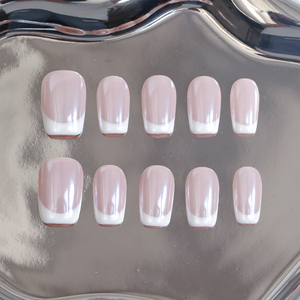 Auroral francés hecho a mano acrílico cubierta completa uñas a presión venta al por mayor uñas postizas desnudas reutilizables para uso en salón de dedos - Product Image 5