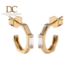 Pendientes de Aro Huggie de Oro Amarillo Sólido de 14 Quilates con Diamantes Cultivados en Laboratorio, Corte Brillante Baguette, Joyería de Lujo para Mujer - Product Image 2