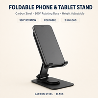Support de téléphone en acier au carbone 360 °   Support rotatif pliable réglable en hauteur antidérapant pour tablette, bureau, lecture, vente en gros
