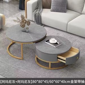 Meubles de salon modernes et luxueux, meuble TV rétractable minimaliste, petite table basse, plateau en marbre, structure en bois, écologique, grand modèle - Product Image 4