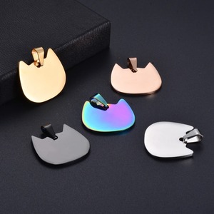 Pendentif tête de chat mignon en acier inoxydable, 5 couleurs, disque d'identification |   Breloque unisexe double face polie pour la fabrication de bijoux et colliers - Product Image 6
