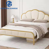 Lit de chambre à coucher de style contemporain de luxe léger, super qualité, rembourré en tissu, double, avec cadre en métal et en bois robuste