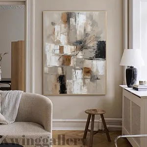 Wabi-sabi minimalista dipinto a olio fatto a mano su tela in bianco e nero grigio astratto morbido texture arte della parete per la decorazione del soggiorno