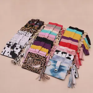 New 2024 Pu Leather Leopard Print Card Holder Bag Keychain Student Bus ID Card Holder with Tassel