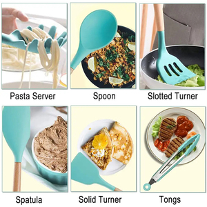 Wholesale 12 Pieces in 1 Set Kitchen Accessories Cooking <strong>Tools</strong> Kitchenware Cocina <strong>Silicone</strong> Kitchen Utensils With Wooden Handles - Product Image 5