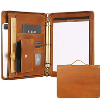 Carpeta de Cuero con Logotipo Personalizado para Diploma, Carpeta de Cuero Genuino con Cremallera, con Cuaderno y Bolígrafo