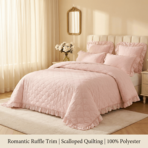 Juego <span class=keywords><strong>de</strong></span> Ropa <span class=keywords><strong>de</strong></span> Cama Estilo Coqueta, Color Rosa Polvoriento, Edredón con Volantes, Patrón <span class=keywords><strong>de</strong></span> Diamantes, Juego <span class=keywords><strong>de</strong></span> Ropa <span class=keywords><strong>de</strong></span> Cama Acolchada, Cubrecama <span class=keywords><strong>de</strong></span> Microfibra - Product Image 3