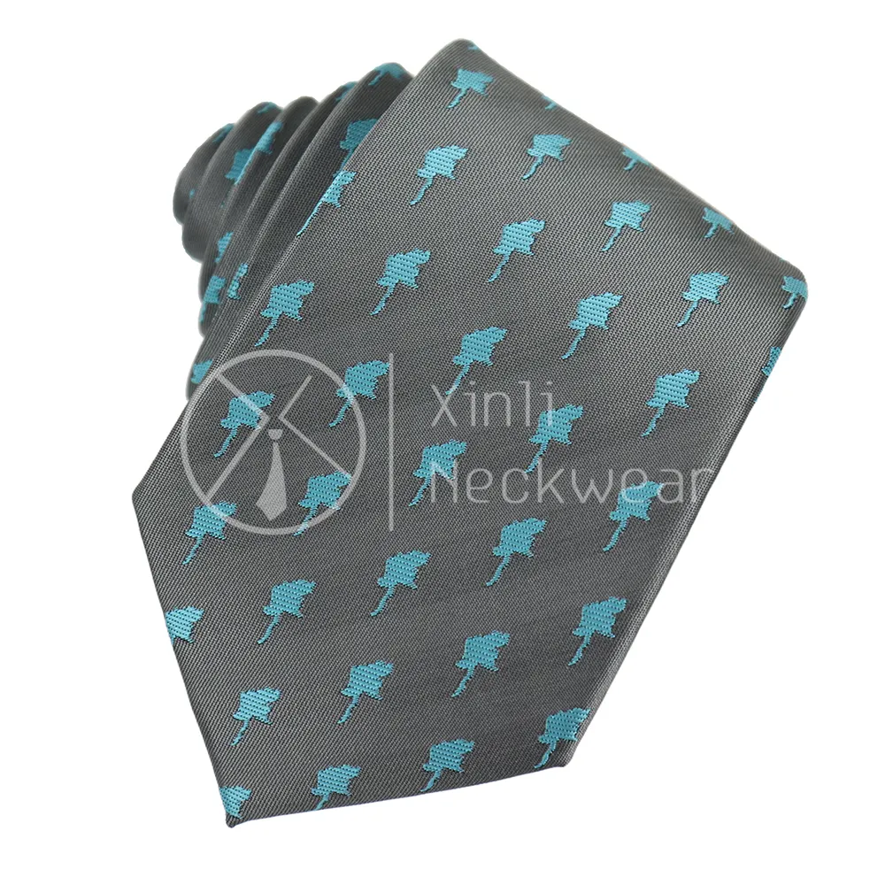 Regional Featured Custom Nation Map Allover Logo Tie Factory Polyester Pure Handmade Grey Necktie For Man