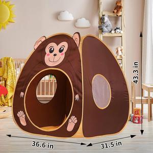 Casita de juegos plegable para niños con diseño de mono marrón, con bolsa de almacenamiento, tienda de campaña para niños pequeños, venta al por mayor - Product Image 3