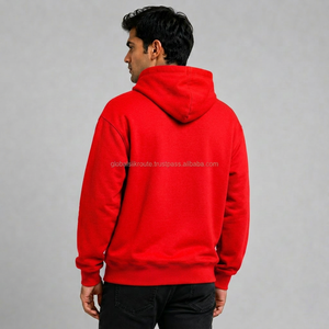 Sweat-shirt à capuche unisexe rouge en molleton, coupe classique, couleur unie, avec poches, tricoté pour l'hiver, 100 % coton, écologique - Product Image 5