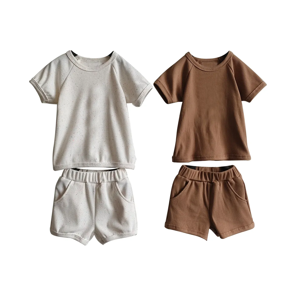 Conjunto de ropa para niños al por mayor, ropa de verano personalizada para bebés, Conjunto de camiseta de algodón para bebés y niñas, Conjunto de sudadera informal
