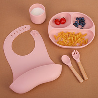 Ensemble de vaisselle en silicone pour bébé, kit d'alimentation, assiette à ventouse divisée bicolore pour la diversification alimentaire