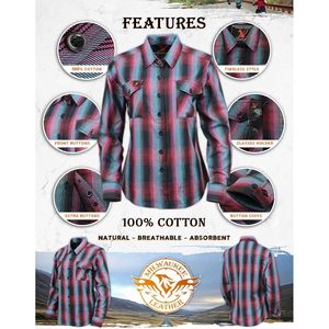 2025 chemise en flanelle de coton à manches longues en cuir pour femmes noir et rose avec bleu 3X-Large-chemisiers et chemises pour femmes - Product Image 4
