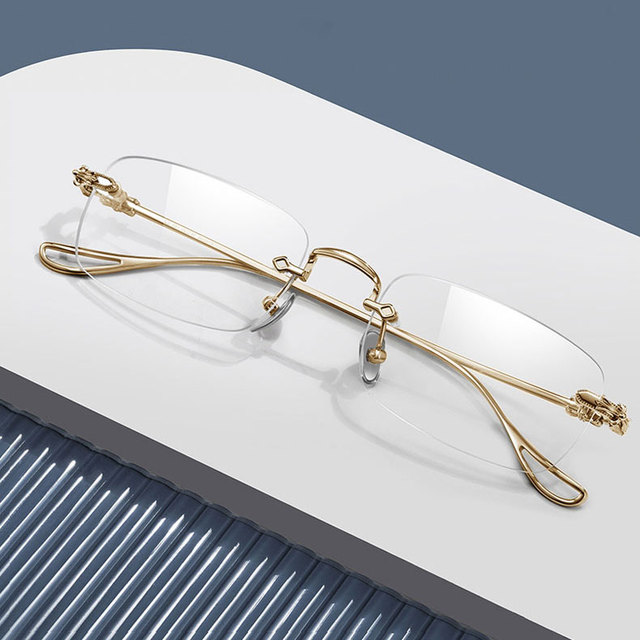High Appearance Horizontal Metal Frameless Design Gold Anti Blue Light Durable Reading Glasses for Men's and Women's