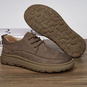 Men's Genuine Leather <b>Round</b> <b>Toe</b> Walking Shoes Low <b>Heel</b> Anti Slip Rubber Outsole Casual Business Style - Product Image 2
