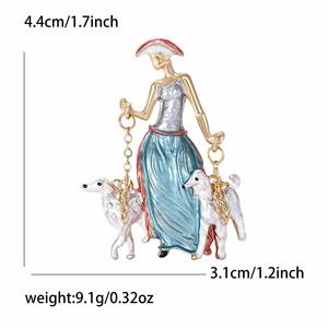 Broche de Cristal Chapado en Oro con Diseño de Mujer y Cachorro, para Mujer, Estilo Vintage, para Bodas y Fiestas, Diseño Personalizado - Product Image 4