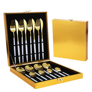 Pei Jiale 16 Piece Stainless Steel Cutlery Set With Wooden <b>Box</b> Black And Gold Portuguese Style Dishwasher Safe - Product Image 2