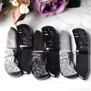 Cuchillo de Obsidiana Dorada/Plateada Natural de Alta Calidad al por Mayor, Artesanía para Decoración del Hogar, Regalo Perfecto para las Fiestas - Product Image 5