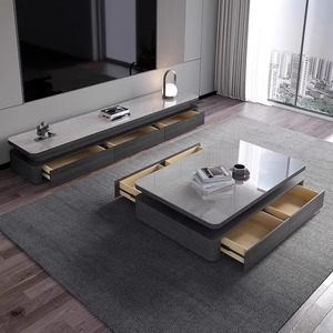 Mesa de Centro de Panel de Roca Italiana con Mueble para <span class=keywords><strong>TV</strong></span> - Mueble de Suelo Nórdico Moderno y Sencillo para Salón Pequeño - Product Image 2