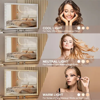 Miroir de maquillage carré en métal de luxe avec lumières LED, miroir de maquillage intelligent en cristal, miroir cosmétique personnalisé