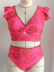 Traje de Baño Bikini de Dos Piezas para Mujer, Talla Grande, Cintura Alta, Estampado Floral, Cuello en V, Estilo 2026, Venta al Por Mayor - Product Image 4