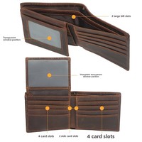 Dompet Kulit Asli Lapisan Atas, Kulit Crazy Horse, Anti-scan RFID, Model Horizontal, Dompet Slot Multi-Kartu