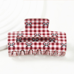 Pinzas de Pelo para Mujer al por Mayor, 8.4cm, con Lazo Blanco y Rojo, Rectangulares, Acrílicas, con Puntos, Estampado de Corazón Rojo de San Valentín - Product Image 6