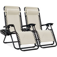 Chaise longue zéro gravité réglable en maille métallique et textilène avec oreillers, porte-gobelets et plateaux – Idéale pour la plage, les pique-niques, la pêche, l'école et le parc