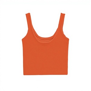 Shoulder Strap Orange Color Woven Breathable Short Casual Fashion Women's Crop Tank <b>Tops</b> - Product Image 3