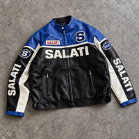 Blouson Moto Colorblock Brodé avec Patch Lettres, Fermeture Éclair, Col Montant, Style Streetwear Décontracté pour Hommes - Vente en Gros