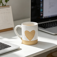 Mug en céramique côtelée blanche, tasse à café en grès bicolore avec anse, style nordique, pour la maison et le café