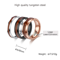ShuoyeW 4/6/8mm bague en acier au tungstène argent or rose noir incrusté grain de bois couple logo Laser de base bague en acier au tungstène 933