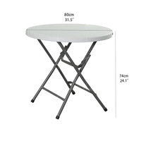 Table pliante ronde en plastique légère et imperméable de 80 cm, pour l'extérieur, le camping, le jardin, le balcon, la terrasse, table à manger portable