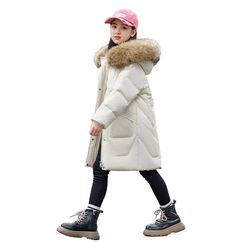 2024 Stylish Long down Jacket for Girls Cream Color Winter Collection Coats   Outwears