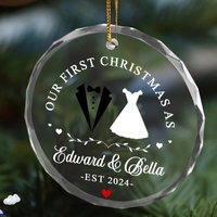 Custom Crystal Glass Ornament with UV Printed Personalized Message Colorful Wedding Anniversary & Christmas Decoration Couples
