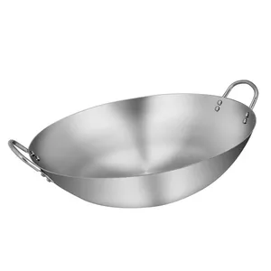 Stainless Steel Wok Cooking Wok 26-100cm with Two Handle Fry Pan Chinese Wok Pan