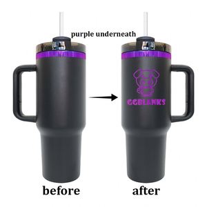 40oz H2.0 Powder Coated Tumbler With Purple Underneath Double Wall 304 Stainless Steel Vacuum Flask - Product Image 2