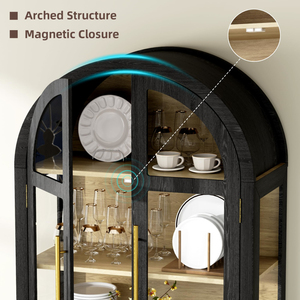 Arched Curio Cabinet with Glass Doors, 4-Shelves Display and 2 <b>Drawers</b>, Case 3 Color Lights - Product Image 3