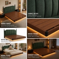 Lit moderne minimaliste à design vertical segmenté et flottant, tête de lit rembourrée en éponge haute densité, éclairage LED d'ambiance