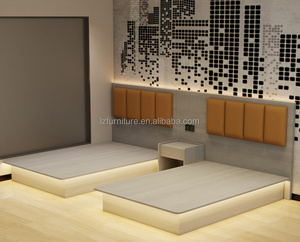 Ensembles de meubles modernes pour chambre d'hôtel : Lit double en bois personnalisé à faible coût avec tête de lit, bureau et tables de chevet pour chambre d'hôtel - Product Image 6